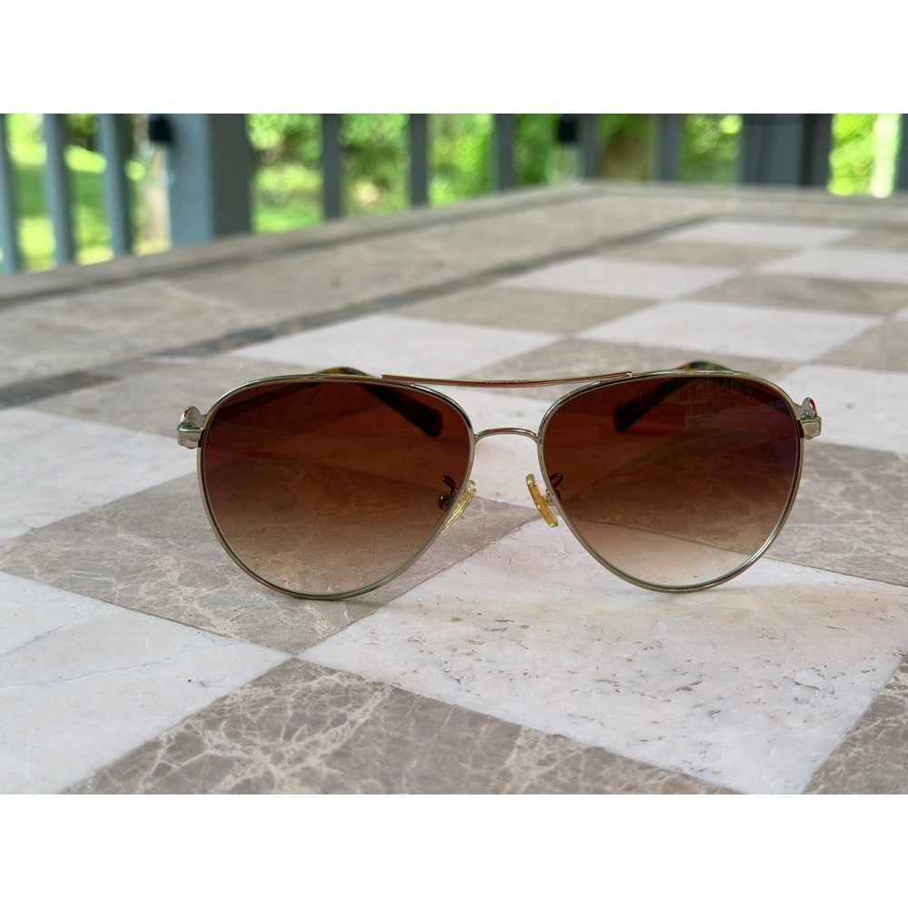 Coach Aviator Sunglasses Women 58mm Gold HC 7128 Brown Gradient Lenses